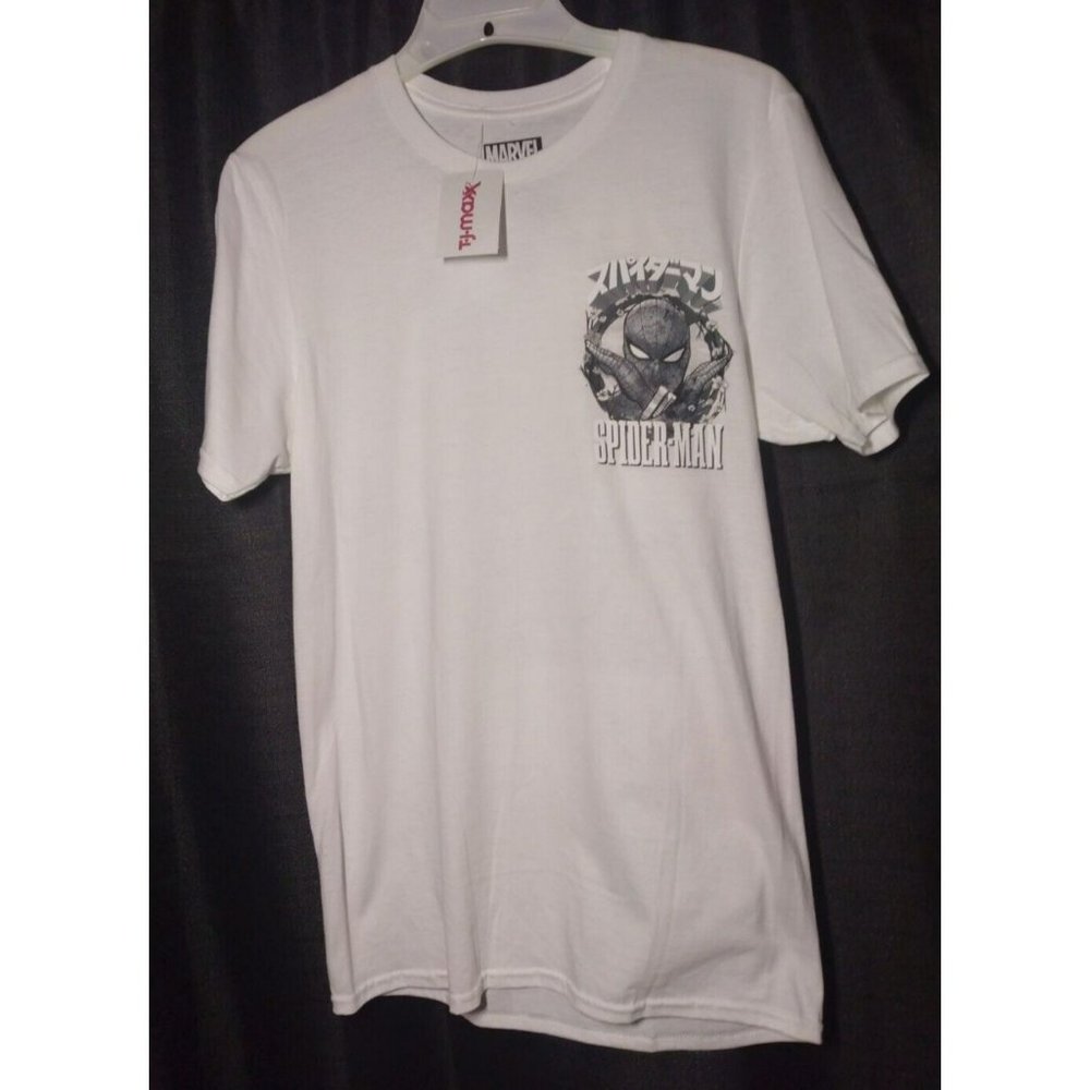 Small White Marvel Black & White Spiderman Comic Book Decal T-Shirt Size Small